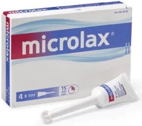 Microlax doos met 4 klysma's van 5 ml, met een losse klysma ernaast.