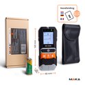 MAKA 5-in-1 detector met toebehoren: doos, 9V batterij, handtasje, en handleiding met vlaggen.