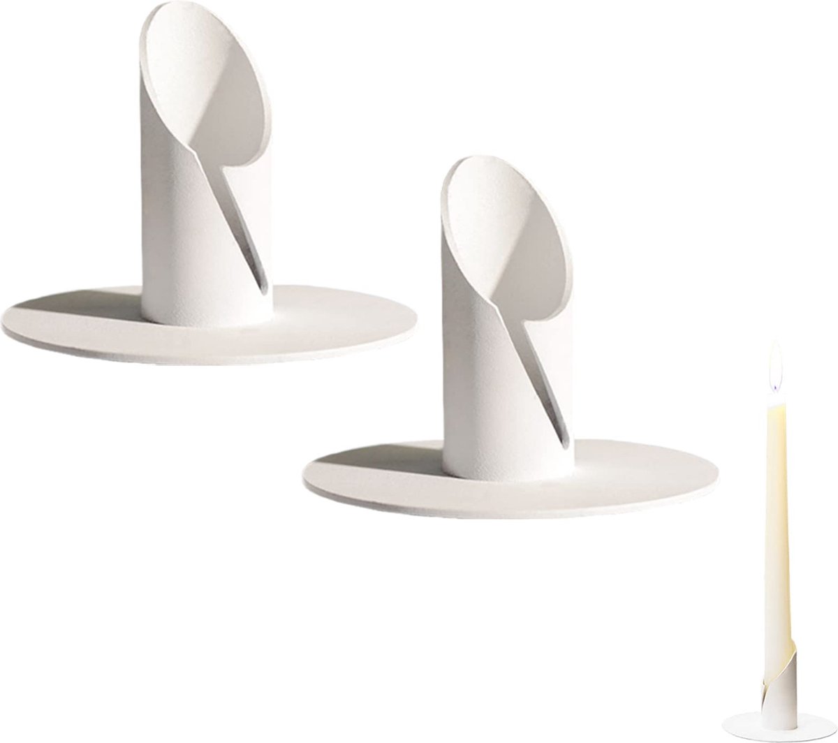 La'Moussawi ® Elegante Metalen Kaarsenhouders voor Stijlvolle Woon- en Slaapkamerdecoratie, Set van 2, Wit
