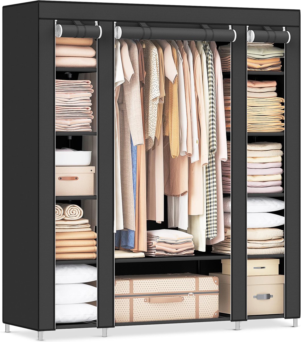 La'Moussawi ® Ruime Opvouwbare Kledingkast met Metalen Frame en Vliesstof Bekleding