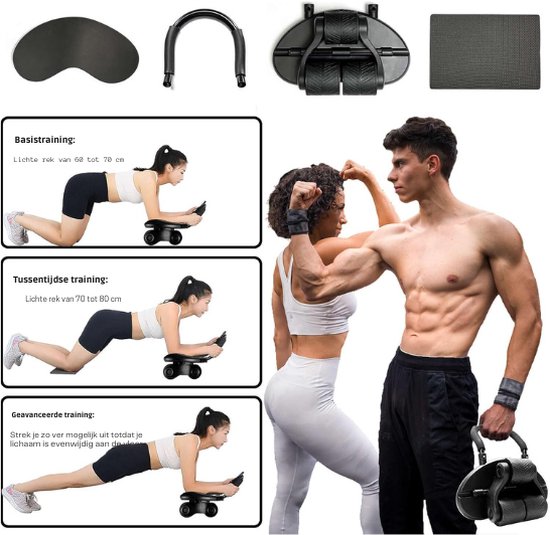 Buikspieroefeningsrol, 4-wielig buikwiel, 4-wielige Ab Rollers Wiel, Automatische Rebound Core Krachttraining Buikroller voor Abs Workout