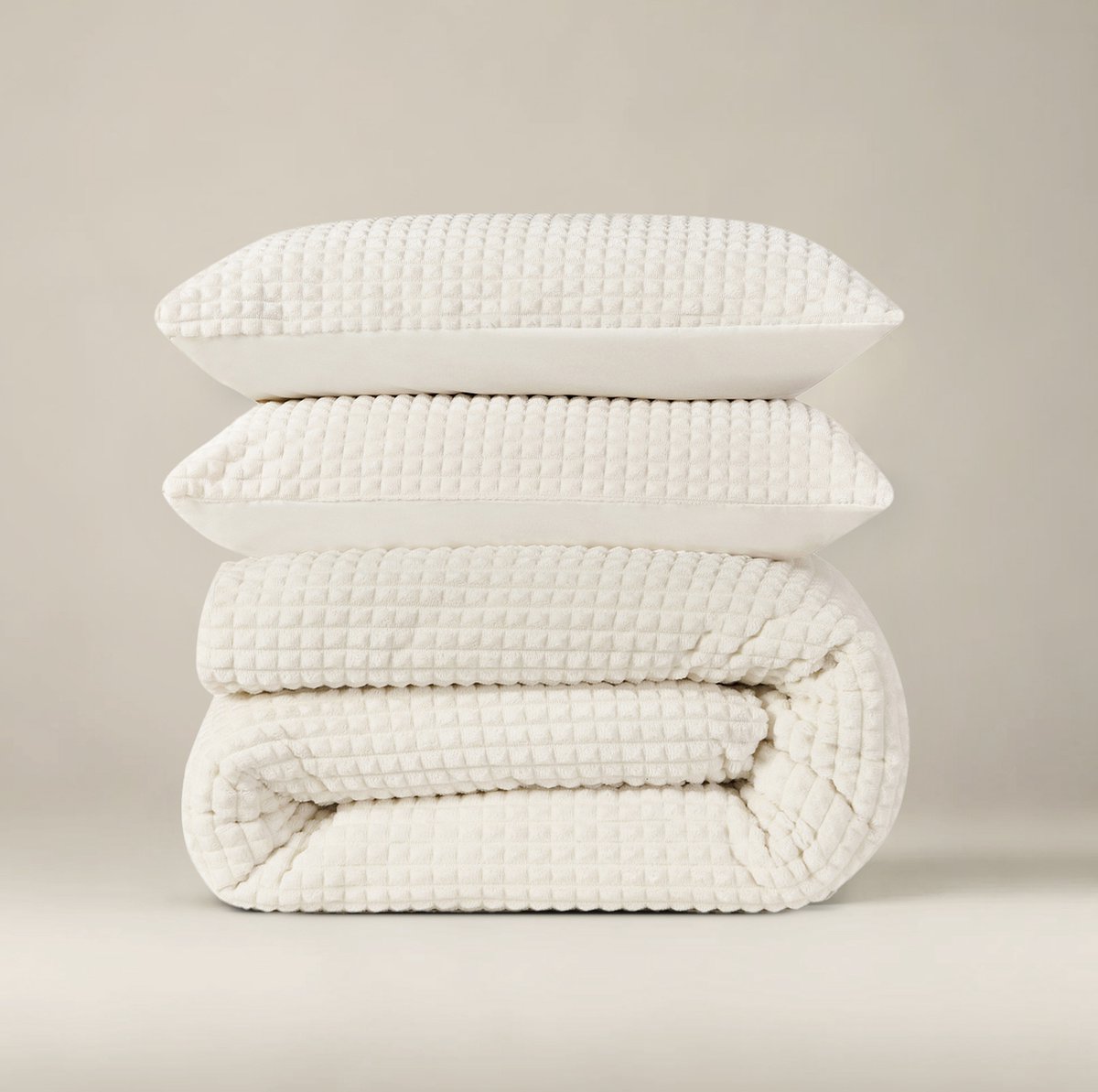 Sleeptime Check Teddy Dekbedovertrek - Lits-Jumeaux - 240X200/220 + 2 x kussenslopen 60x70 - Creme
