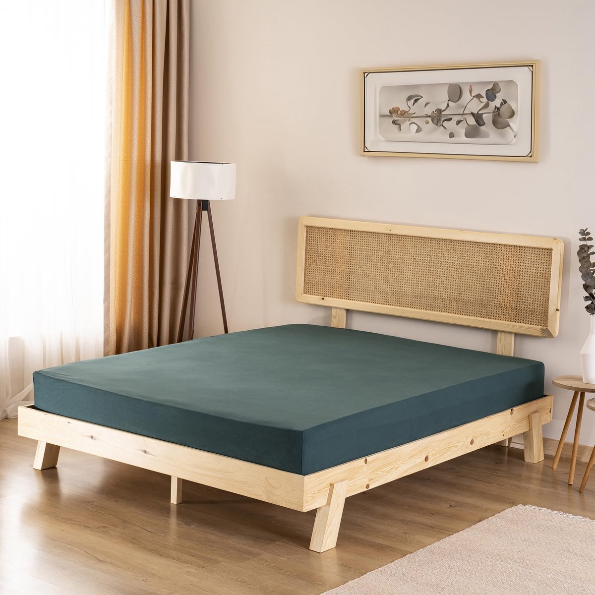 La'Moussawi ® Zacht en Ademend Katoenen Hoeslaken voor Comfortabele Nachtrust, 200 x 200 x 30 cm, Groene Tint
