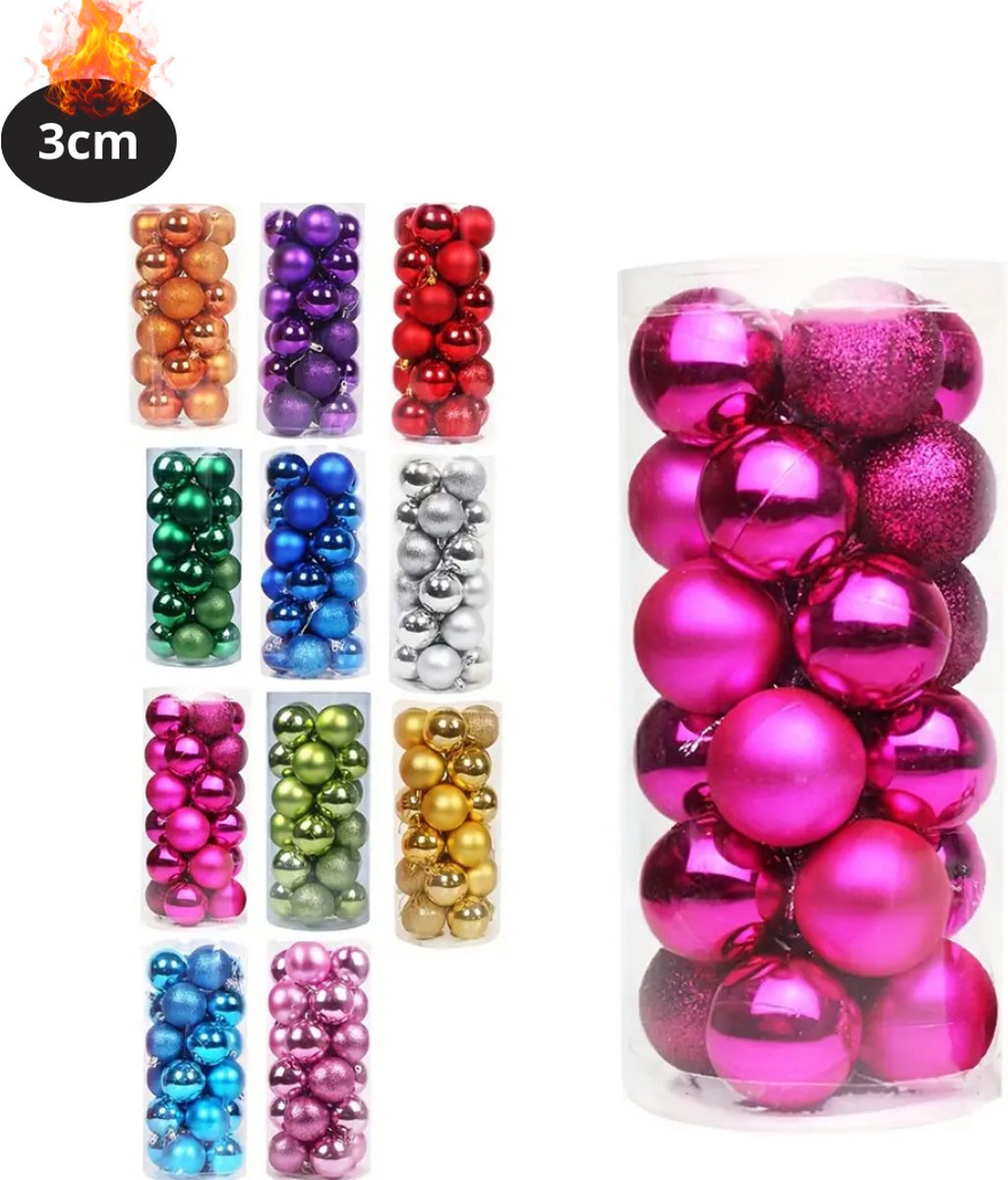 Livano Kerstballen - Kerstversiering - Plastic - Rode Roos - 3 cm - 24 stuks