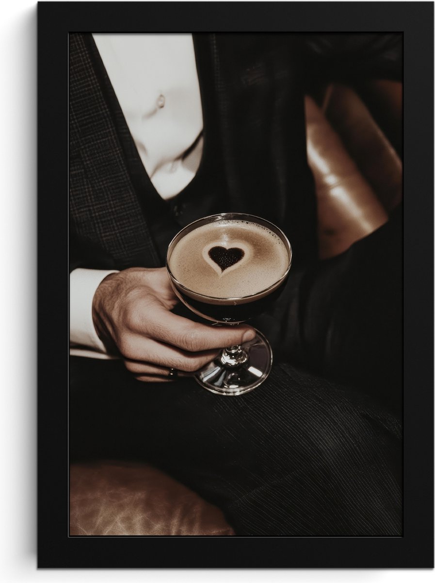 FrameYourWall Fotolijst inclusief poster - Posterlijst 20x30 cm - Posters - Hartje - Cocktail - Espresso Martini - Hand - Foto in lijst - Keuken decoratie muur - Wanddecoratie accessoires - Muurdecoratie - Schilderijen
