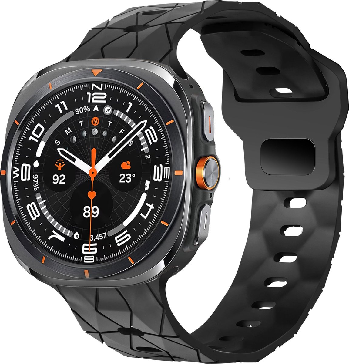 Bandz Siliconen band 'Hexagons' met gespsluiting - geschikt voor de Samsung Galaxy Watch Ultra / Ultra 2025 (zwart)