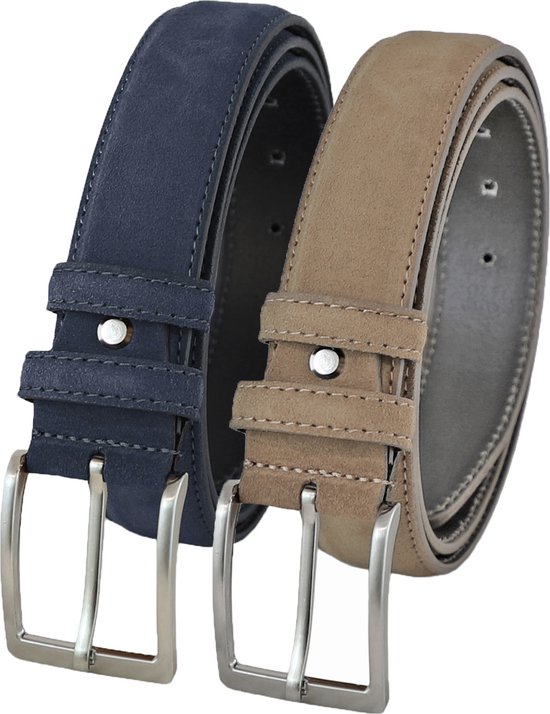 Suitable Leren riem - suède - volledig lederen riem 4 cm breed - herenriem jeans, taupe, beige, 95