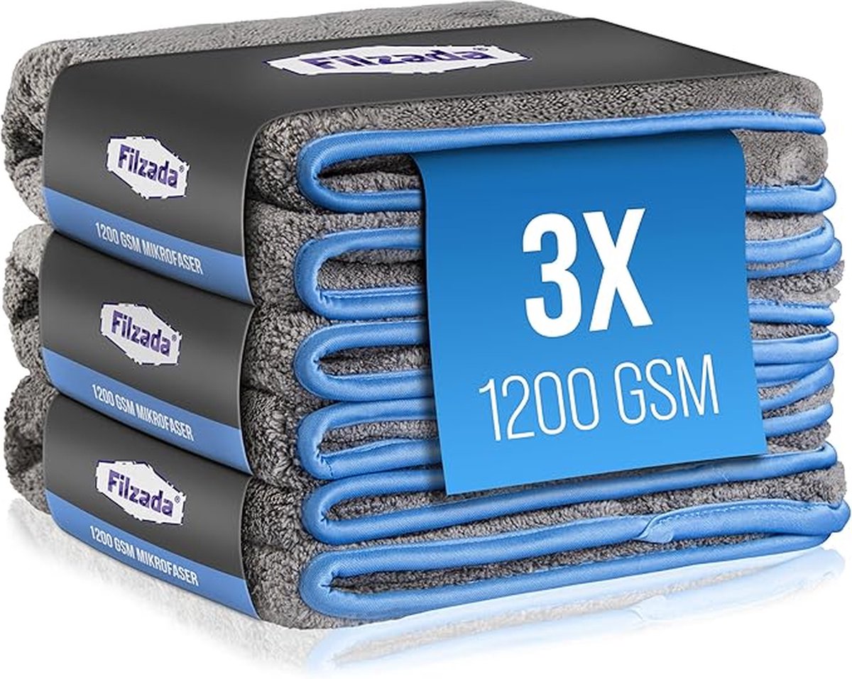 Goedkoopste 3x Microvezeldoek Auto met 1200 GSM - Droogdoek, Microvezel-reinigingsdoek ongelooflijke zuigkracht dankzij zachte microvezel - autopoetsdoeken voor professionele autoverzorging 42x48cm (3