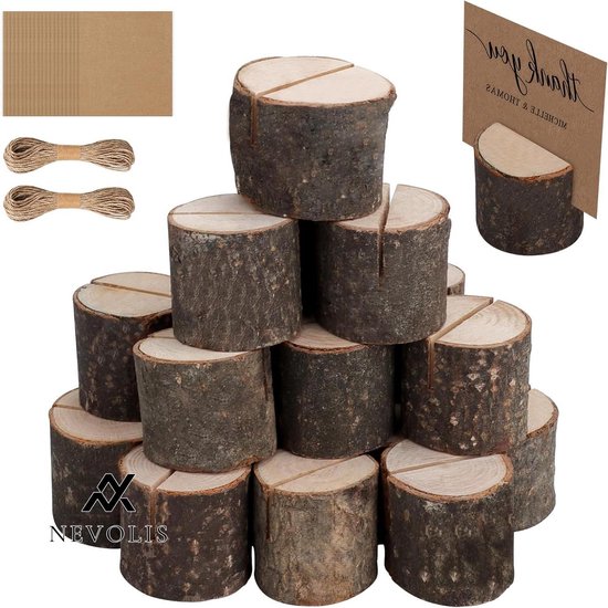 Set van 20 bruiloftsmenuhouders, natuurlijke grenenhouten