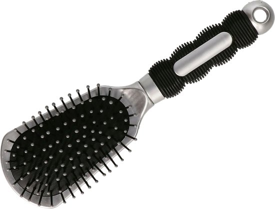 Haarborstel Hairmaster - zilver met zwart handvat - 23 x 7 cm - kunststof - heren/dames/kinderen