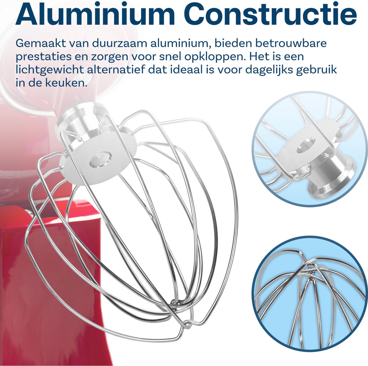 3-Delige Accessoireset voor KitchenAid 4.3, 4.7/4.8L Tilt-Head Stand Mixers Artisan & Classic Series van MMOBIEL - Aluminium K45 6-Draads Garde, Platte Mixer en Deeghaak – Enkel Handwas thumbnail 4