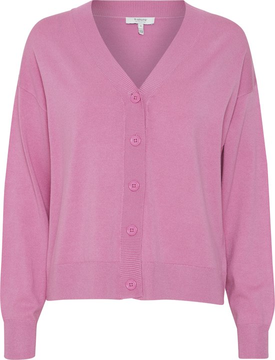 Gilet en maille rose uni à col en V et boutons, avec l'étiquette b.young.
