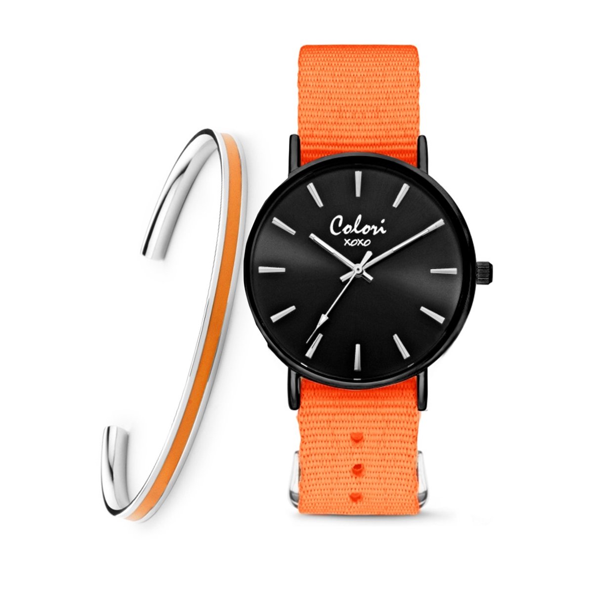 Colori XOXO 5 COL556 Horloge Geschenkset met Armband - Nato Band - Oranje - Ø 36 mm