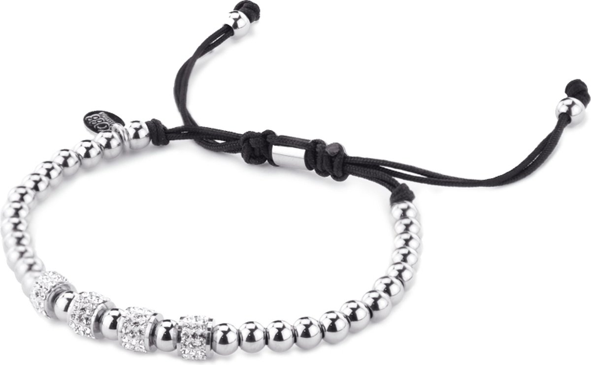 CO88 Collection Sparkle 8CB-90316 Stalen Armband met Beads en Rope - Kristal Beads 4 mm en Stalen Beads 5 mm - One-size - Zilverkleurig