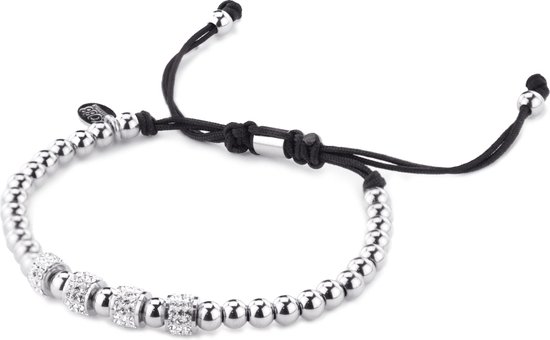 CO88 Collection Sparkle 8CB 90316 Bracelet en acier avec perles et corde - Perles de cristal 4 mm et perles d'acier 5 mm - Taille unique - Couleur argent