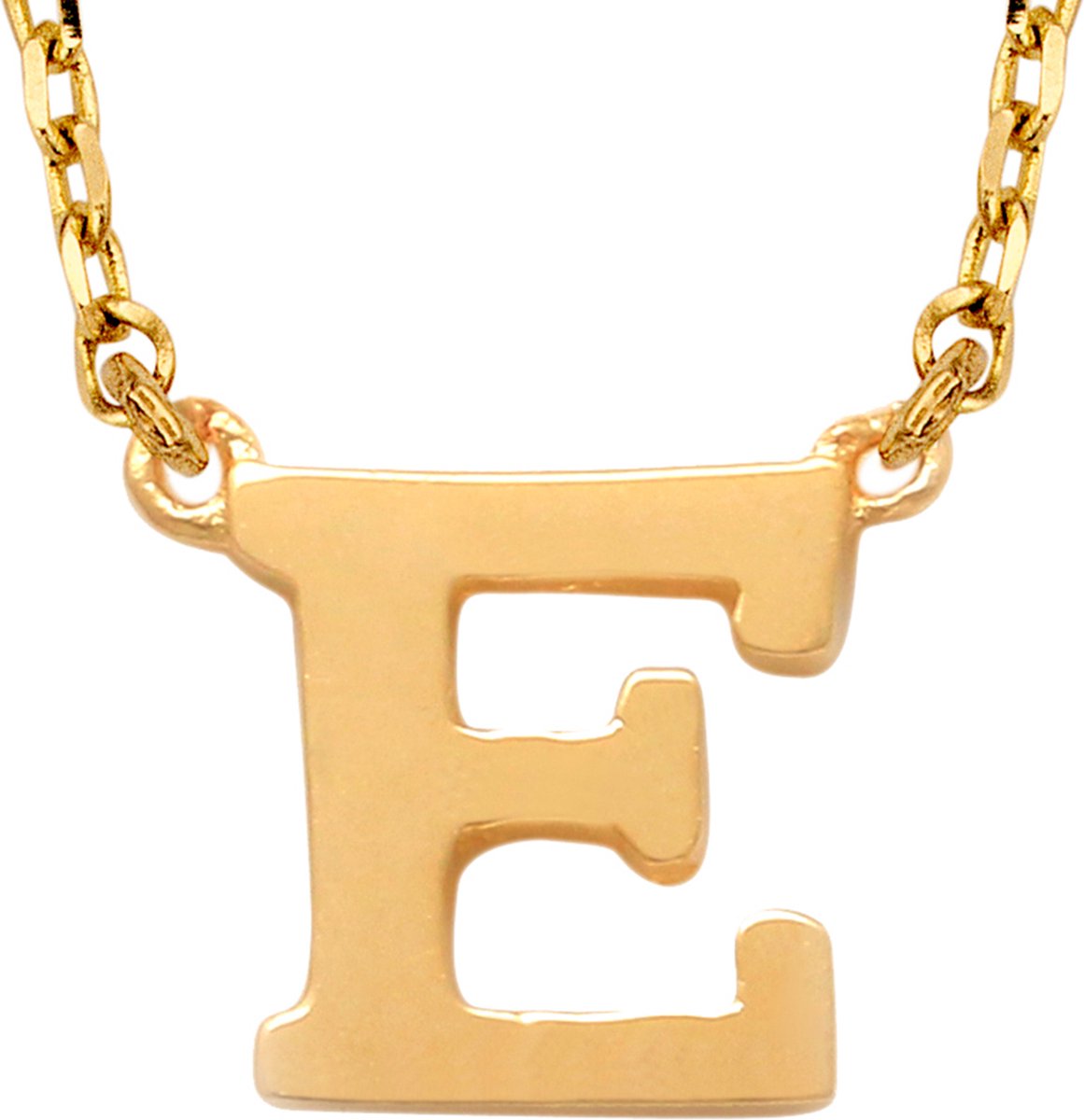 New Bling 9NBG-900E Gouden Ketting met Letter E - 6mm - Ankerschakel - 38+2,5+2,5cm - Initiaal sieraad - 14 Karaat - Goud
