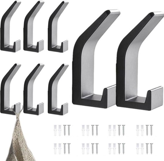 Focenat 3 stuks kapstokhaken, zware wandhaken heavy duty, kleerhangerhaken, wandgemonteerde haken, jas- en hoedenrek met schroeven, zwart, metalen haken voor het ophangen van jassen, hoeden, handtas
