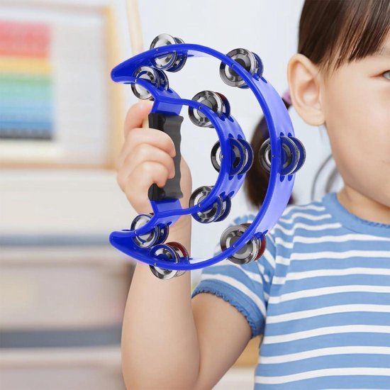 Flexzion Tamboerijn metalen halve maan muziekinstrumenten dubbele rij metalen jingles handheld instrumenten percussie met ergonomische handgreep, tamboerijnen voor volwassenen, 2 verpakkingen - roze