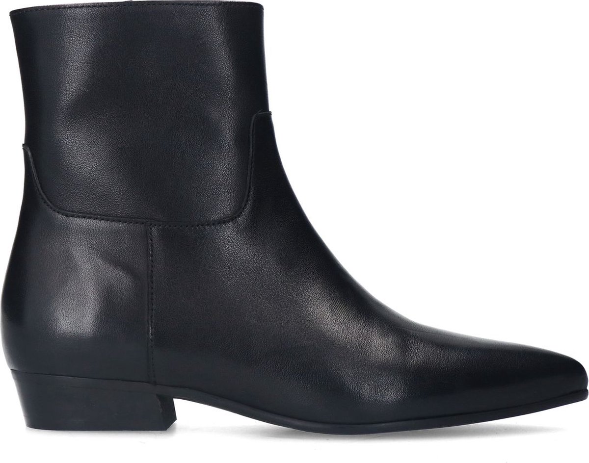 Manfield - Dames - Zwarte leren enkellaarsjes - Maat 38