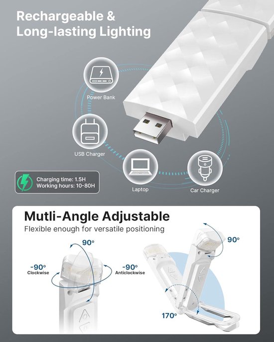 LED-leeslamp, USB-oplaadbare Leeslamp, Nachtlampje Voor De Ogen Knuffellamp 3 Helderheidsstanden 360 Flexibele Boeklamp Verlichting Naast Het Bed~p119785192