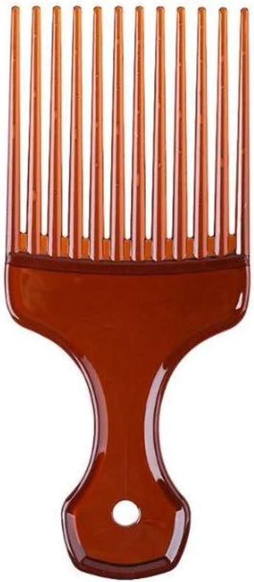 Scoby - Brede Tanden Afro Haar Kam - Krullend Haar Vork Kam - Unisex Haar Styling Tool - Bruin - Ideaal voor Krullen en Volume