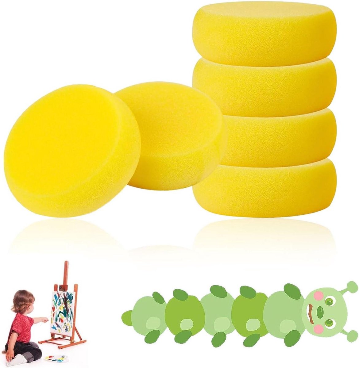 Image of 6 stuks ronde synthetische kunstsponsen voor school - absorberende sponzen voor verfpottenbakkersgereedschap