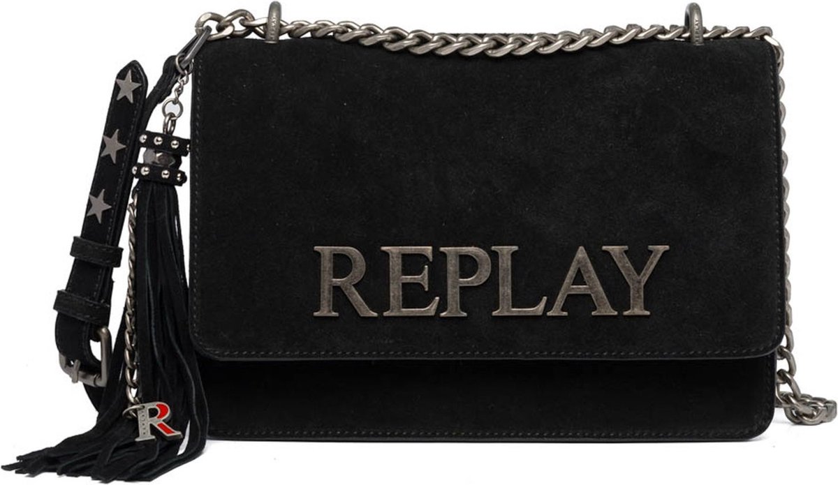 REPLAY Leren Schoudertas Crossbody Bag Black Zwart