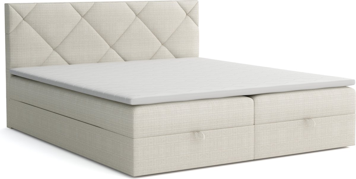 Meuba Home - Valeria Boxspring - Beige - 160x200 - Stof - Met topper 8cm