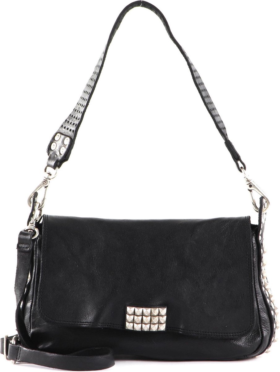 CAMPOMAGGI Leren Schoudertas Shoulder Bag Nero Zwart