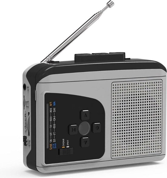 Lecteur de Cassettes Portable, Magnétophone avec Radio AM/FM/SW/SW1-2, Prise en Charge SD/USB, Haut-Parleur intégré, avec Antenne, Prise Casque (Argent