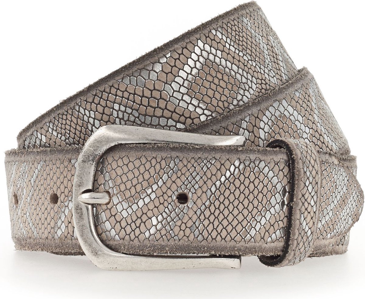 b.belt Riem Ledergürtel Animal W105 Vanille+Silbermetallic Crème