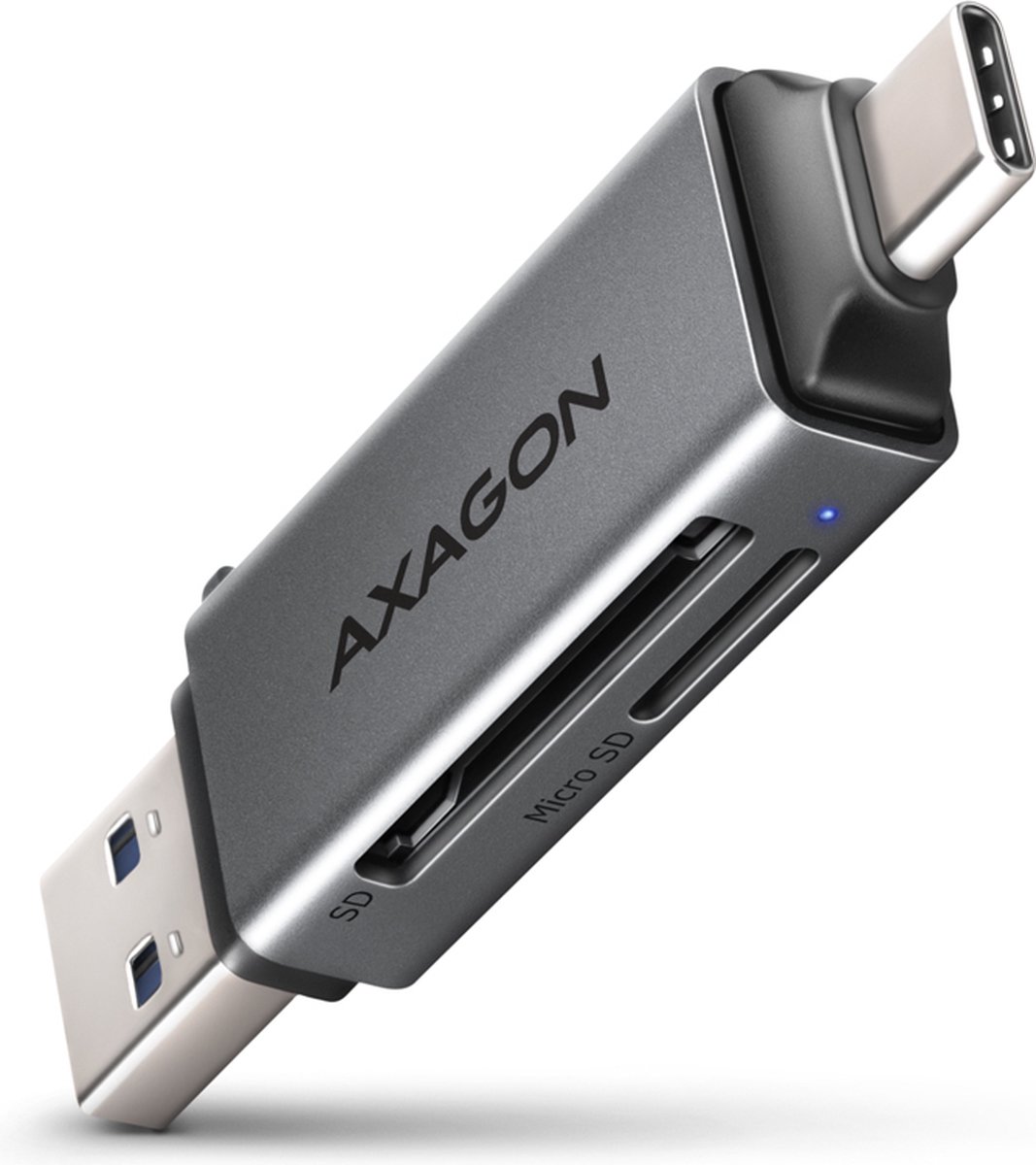 Axagon CRE-DAC USB-C+ USB-A 5 Gbps MINI card reader 2-slot & lun SD/microSD geheugenkaartlezer USB 3.0 Type-A/Type-C Grijs