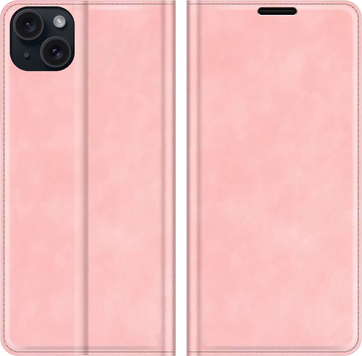 Cazy hoesje geschikt voor iPhone 15 - Hoesje met Pasjeshouder - Luxe Book Case - Roze