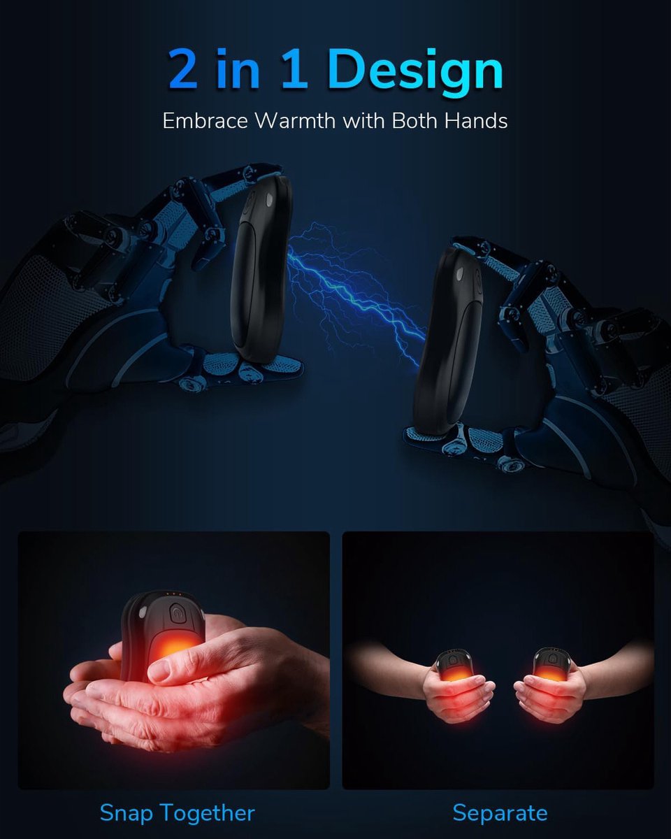 oCreon Oplaadbare Handwarmers 2 Stuks 8000mAh Magnetisch 24 Uur Warmte 3 Niveaus voor Buiten — cadeau in Sport & Outdoor - foto 2