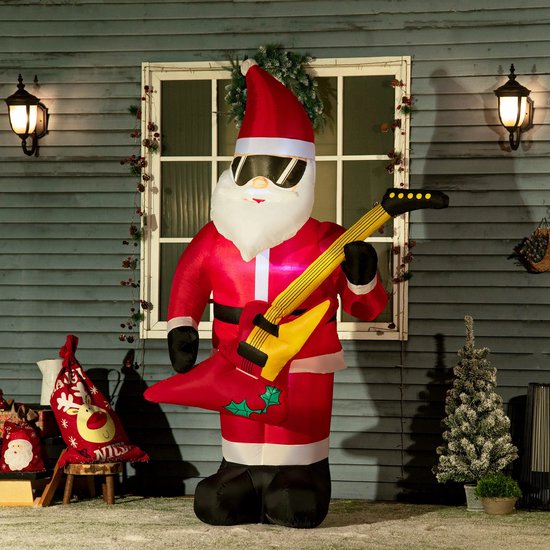180cm Opblaasbare Kerstman met LED Licht, 6 FT Opblaasbare Kerstdecoratie IP44 Weerbestendig, Kerstman Reuze Figuur met Geschenktas, Binnen Buitenverlichting Decoratie voor Tuin Gazon Gazon