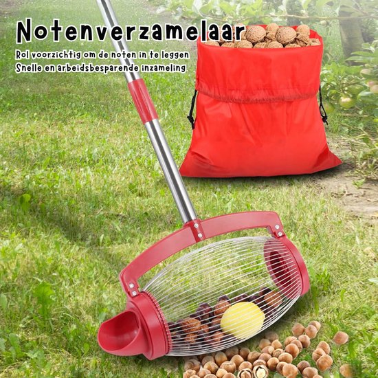 Notenraper - Walnootraper - Notenverzamelaar - Walnoten Raper - Verstelbare Lengte - Rood - Inclusief opbergtas van Merkloos	 — afbeelding 3