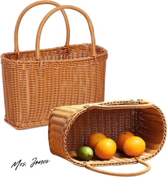 Rieten manden Picknick Winkelmand, Gevlochten Paddestoel Mand met Deksel Handvat, Camping Rieten Picknick Mand Winkelen Opbergmand