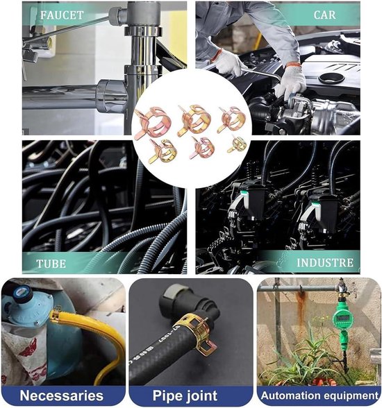 Veerkrachtige Slangklemmen Set | 100 Stuks Roestvrij Staal 304 | Voor Motorfiets, Scooter En Auto | 10 Maten Van 5-14 Mm