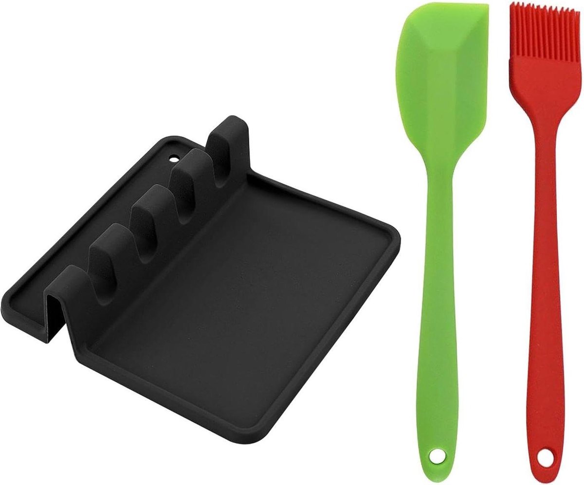 HTML keukengerei set - keukenborstel en keukenspatel - siliconen houder - keukenaccessoires .