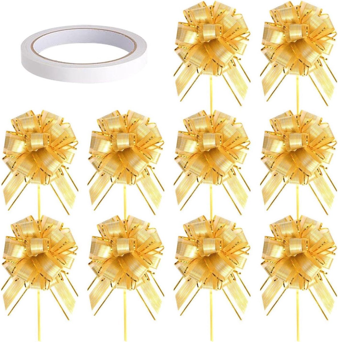Image of 10 decoratieve strikken voor bruiloftsauto's - gouden decoratieve bloemen - feeststrikken - driedimensionale bolbloemen met handgeschilderde bloemen .