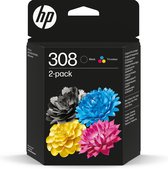 Pak met 2 originele HP 308 zwarte en driekleurige inktcartridges (6L6S6UE) voor HP Envy 6110, 6120, 6130, 6520, 6530