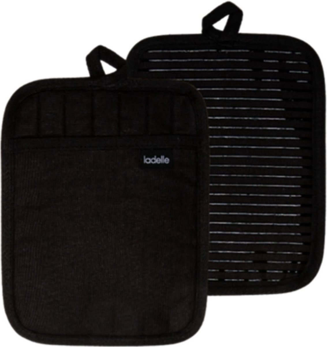 Pannenlappen, Set van 2, Katoen, Polyester, Siliconen, Zwart, 19 x 24.5 cm - Ladelle | Lennox