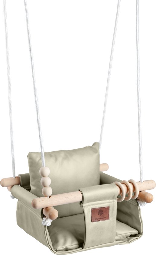 Luxe Baby / Kinder Schommel voor binnen of buiten! - Baby Swing Beige - Schommelstoel inclusief Zachte Kussens, Veiligheidsriem en Bevestigingsmaterialen - Gemonteerd Verzonden! BEKEND VAN TV!