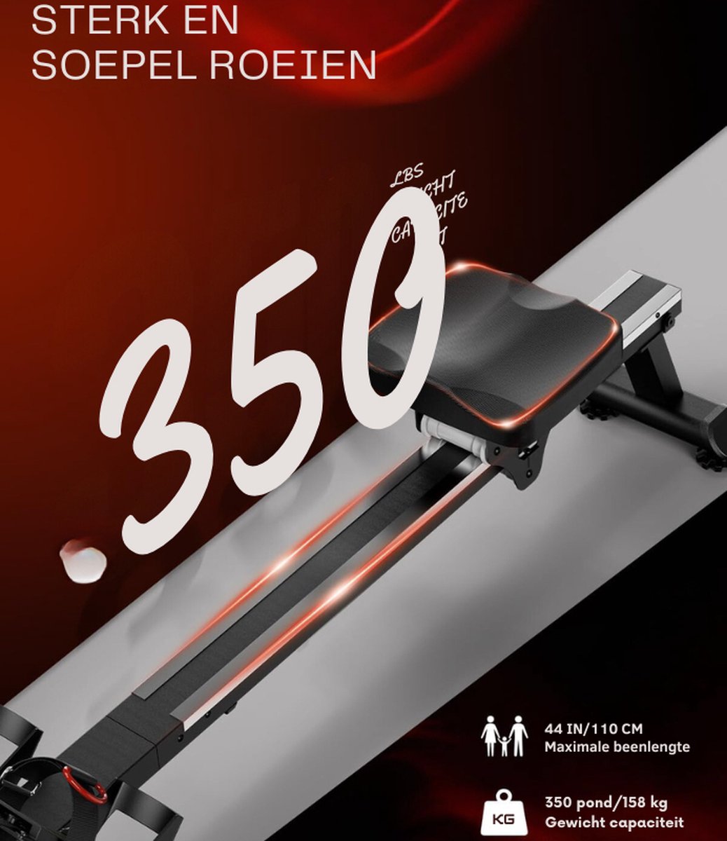 Afbeelding 2 van Waterroeimachine Opvouwbare Roeimachine Voor Thuisgymnastiek 160KG Gewichtscapaciteit Roeimachine Met Bluetooth APP LCD Scherm Tabletstandaard Voor Cardiotraining