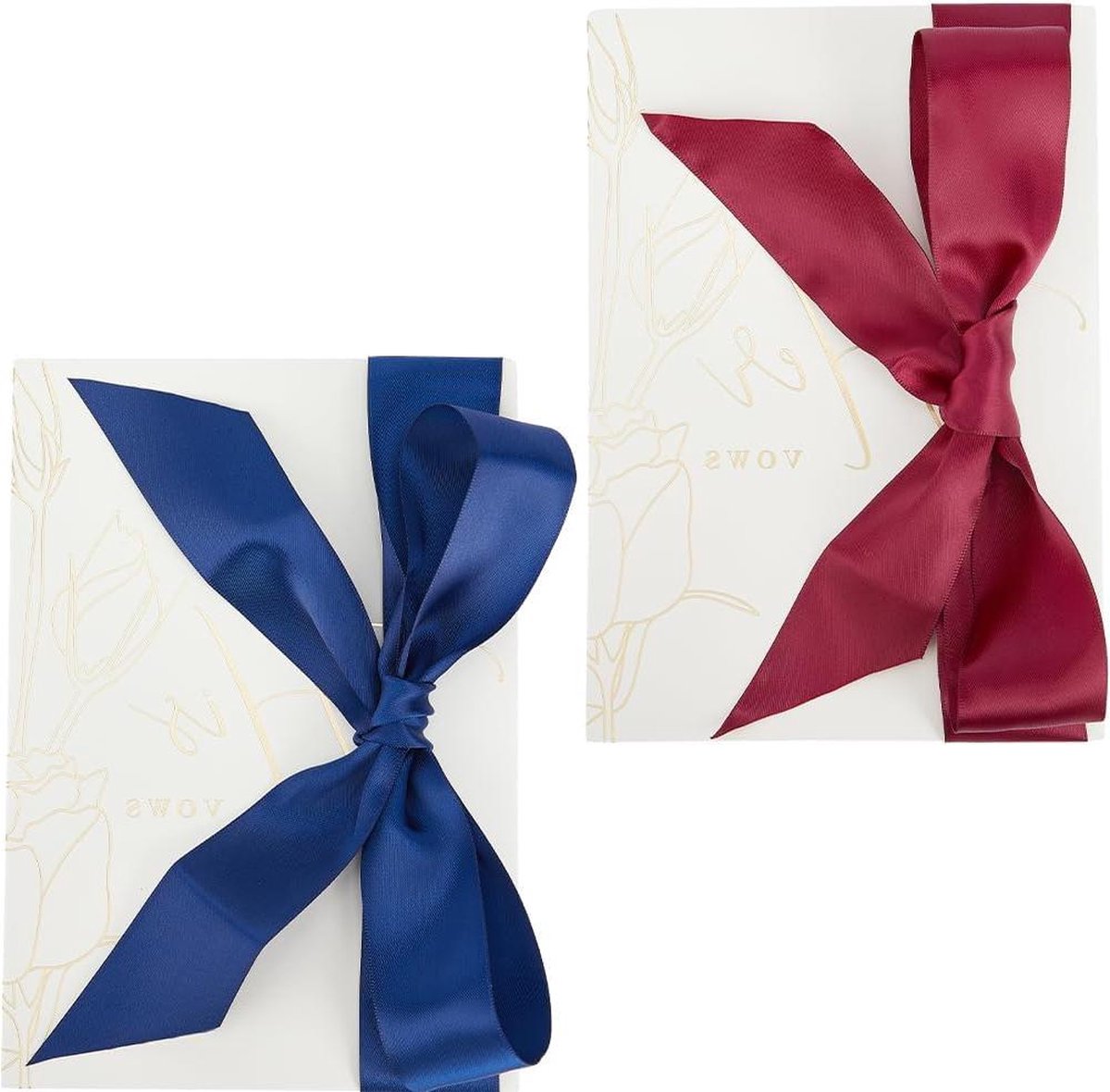 2 stuks huwelijksgeloften boeken met linten - goudfolie - voor hem en haar - bloemmotief - enveloppen - huwelijkscadeauregister - bruid en bruidegom - wit .