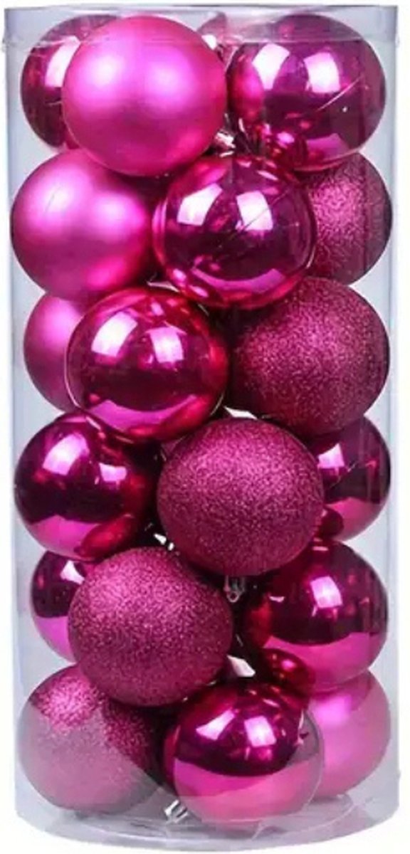 Bovista Kerstballen - Kerstversiering - Plastic - Roze Rood - 24 stuks