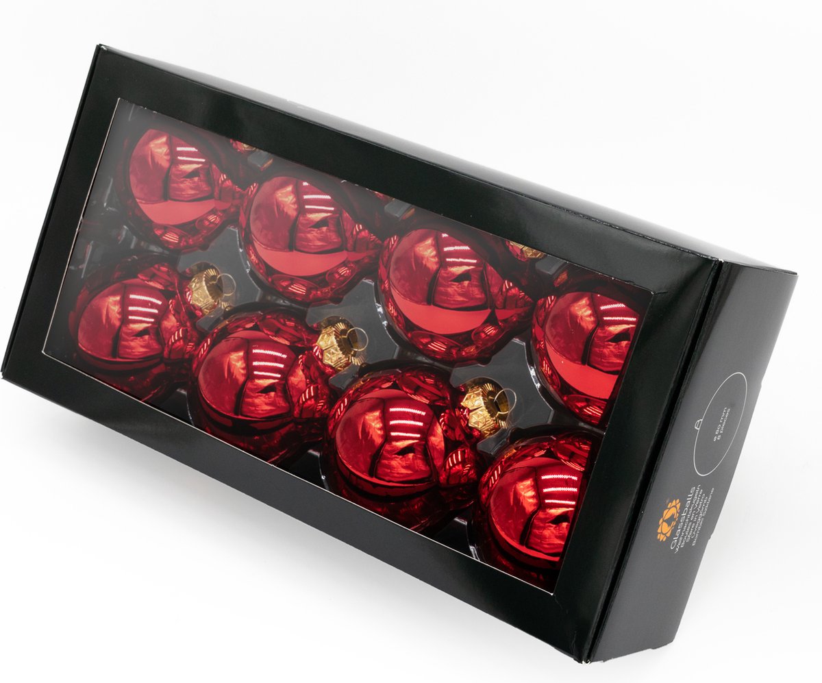 Muntel® Kerstballen Glas - 8 Stuks - Glas - Glans - Rood