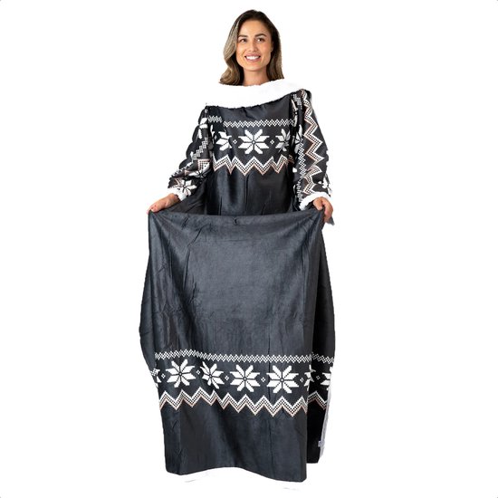 Fleece Deken met Mouwen - Hoodie Deken - Hoodie Blanket - Huggle Hoodie - Snuggle Hoodie - Dekens - Plaid met Mouwen - TV Deken - Zwart - Dames en Heren - Volwassenen - 180x130 cm - Noodpakket - Kerstcadeau - Snuggie Moment
