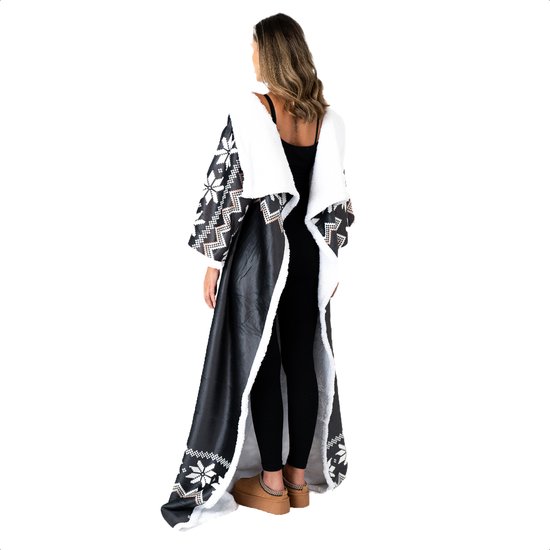 Fleece Deken met Mouwen - Hoodie Deken - Hoodie Blanket - Huggle Hoodie - Snuggle Hoodie - Dekens - Plaid met Mouwen - TV Deken - Zwart - Dames en Heren - Volwassenen - 180x130 cm - Noodpakket - Kerstcadeau - Snuggie Moment