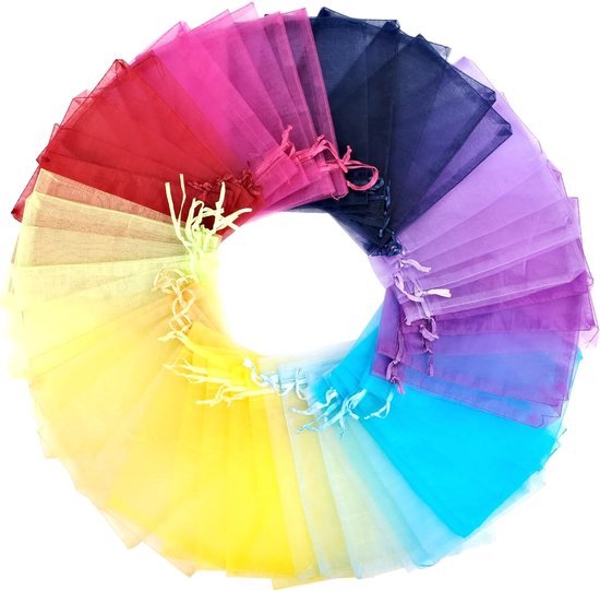 G2PLUS 50 stuks organzazakjes, geschenkzakjes van organza, 7 x 9 cm, sieradenzakjes, lavendelzakjes voor sieraden, geschenken, snoep, bruiloft, paars